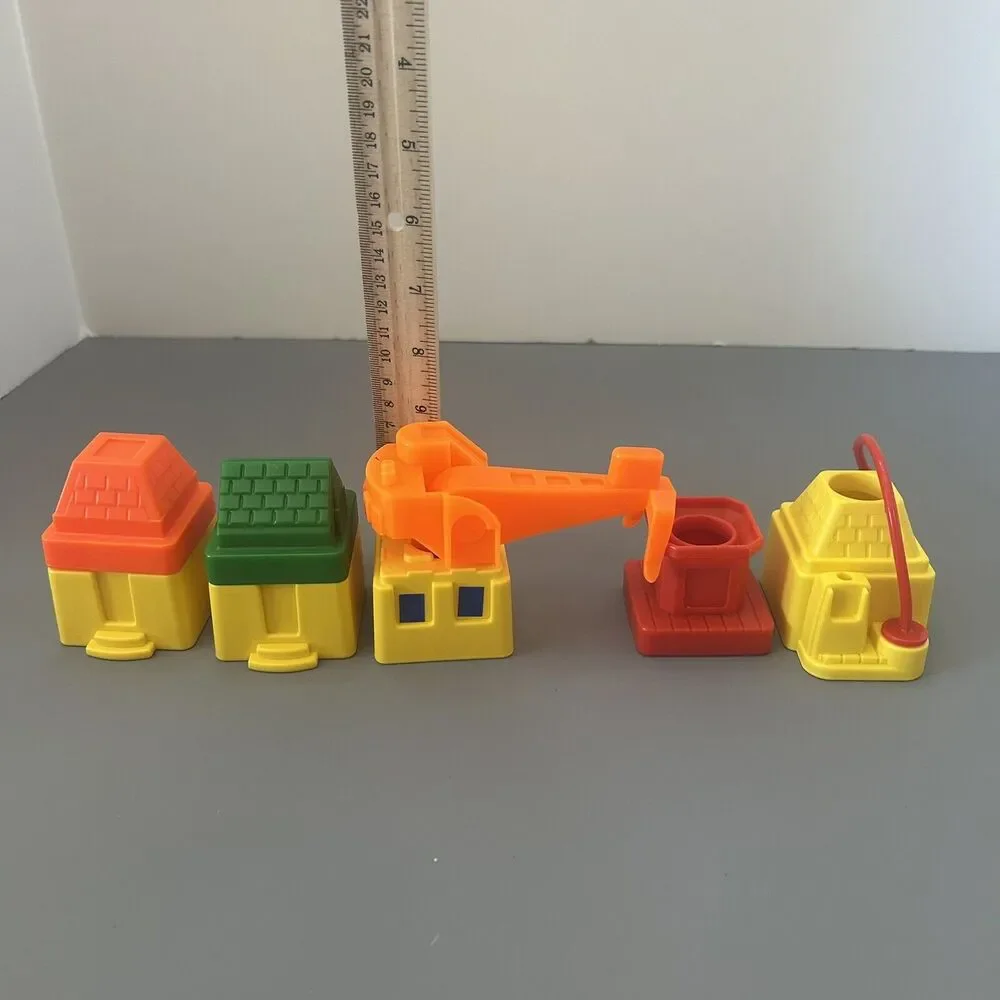 Fisher Price Flip Track Buildings, Crane, Gas Pump Replacements Vintage Lot of 5